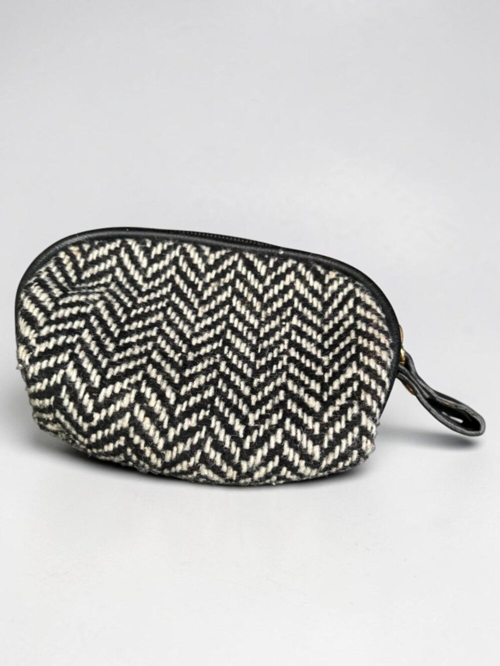 Black & White Herringbone Tweed Small coin / Cosmetic Pouch With Zipper Closure